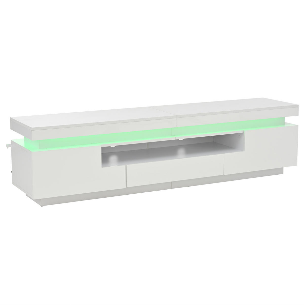 LOWBOARD 175/38/45 cm Weiß aus Spanplatte mit LED und Hochglanzfronten - Weiß, Holzwerkstoff (38/45/175cm) - OKMYHOME