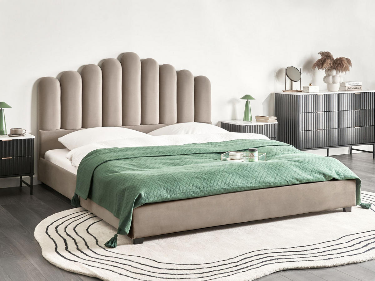 BETT mit Lattenrost 180/200 cm Taupe Vincennes - Taupe/Schwarz, Textil (180/200cm) - Beliani