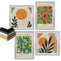 WANDBILDER 4er Set - 50x50 cm & 40x60 cm Silberner Rahmen - Boho-Papaya-Fruchtmuster - Silberfarben, Kunststoff (50/50cm) - ArtPrintCave