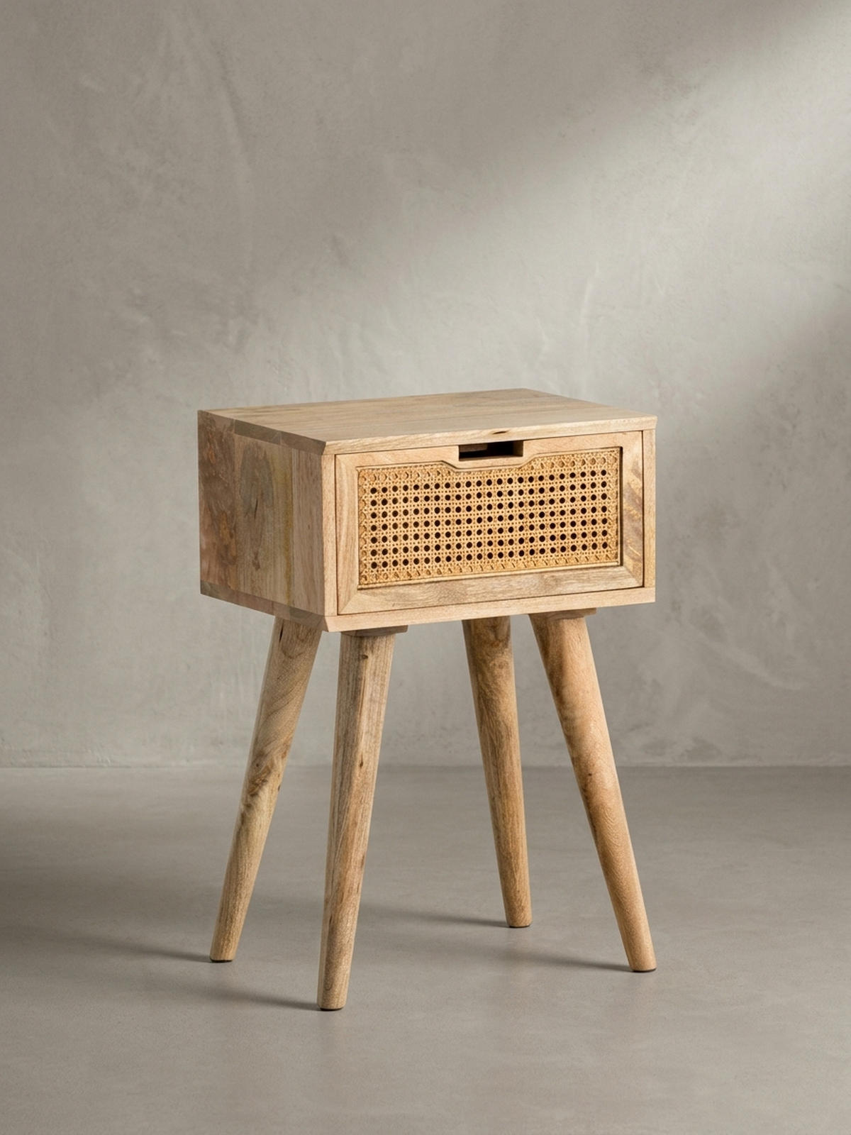 NACHTTISCH – Mango Massivholz/Rattan, 40x60x30 cm, Braun, 1 Schublade, Wiener Geflecht - Braun, Holz (40/60/30cm) - KADIMA DESIGN
