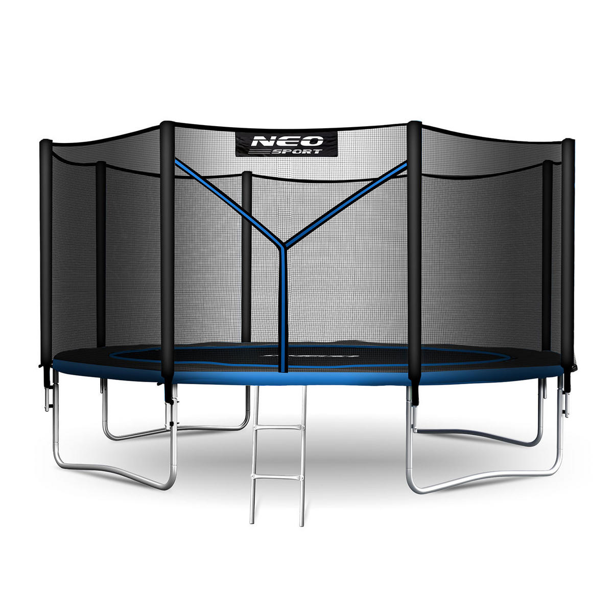 GARTENTRAMPOLIN 12 ft/374 cm mit Außennetz und Leiter - Blau, Metall (374/374cm)