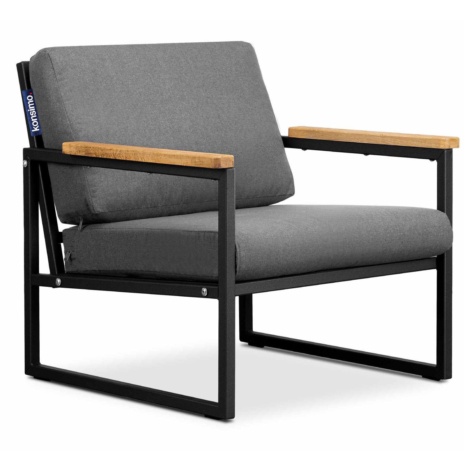 GARTENSESSEL TRIBO ,Schwarz/Grau - Schwarz/Grau, Holz/Textil (70/65/60cm) - KONSIMO®