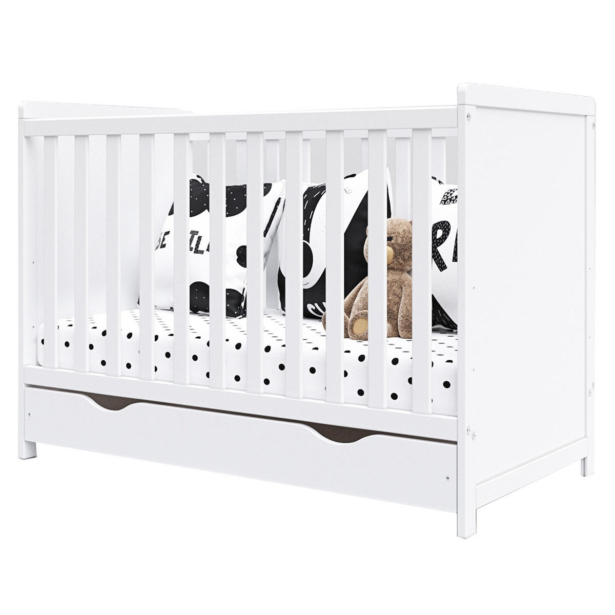 BABYBETT Olivia, Mitwachsendes, mit Schublade Weiß - Weiß, Holz (60/120cm) - Premiers Moments