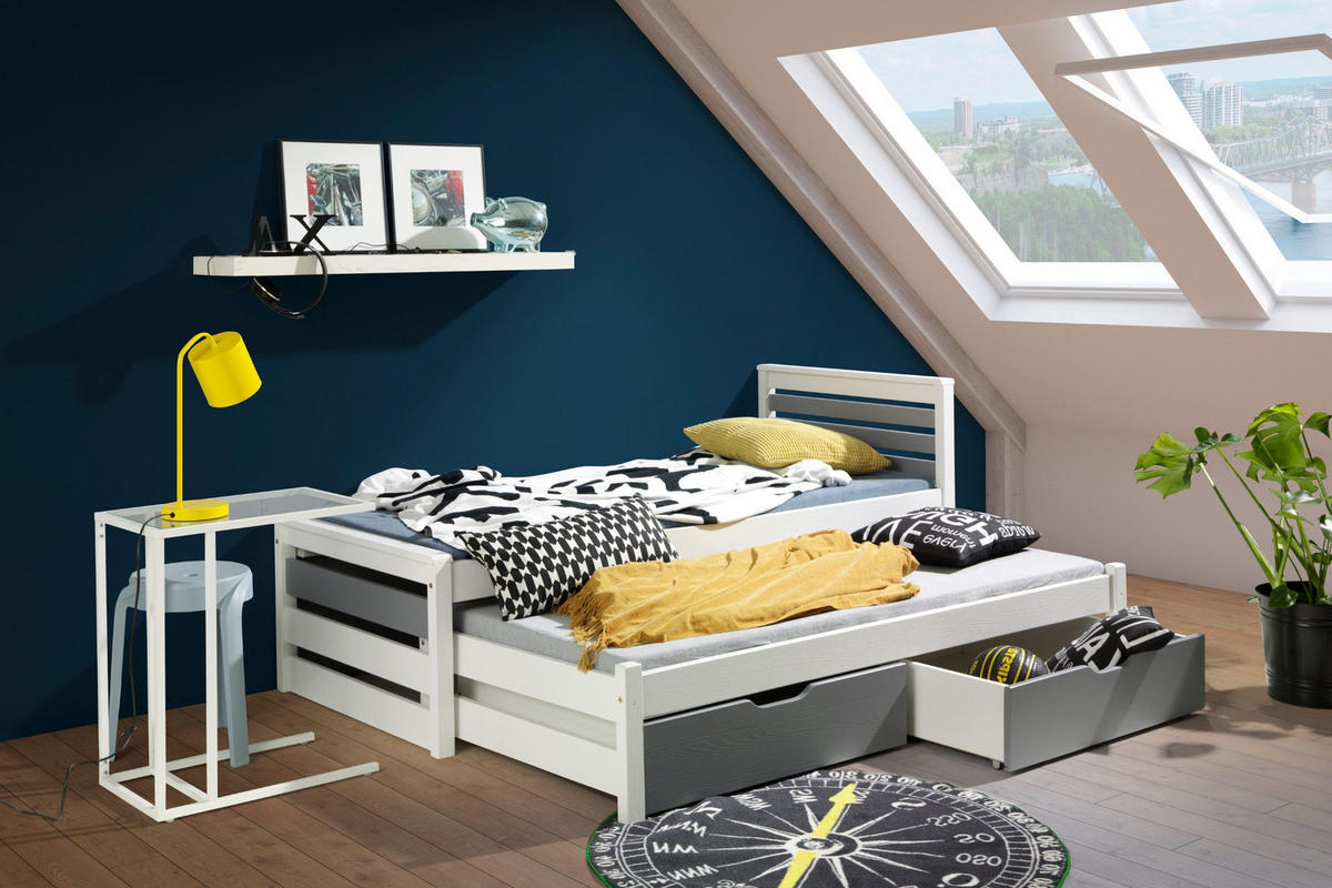 JUGENDBETT CATRIN 80/180 cm in Weiß + Grau - Weiß/Grau, Holz/Holzwerkstoff (80/180cm) - Deine Möbel 24