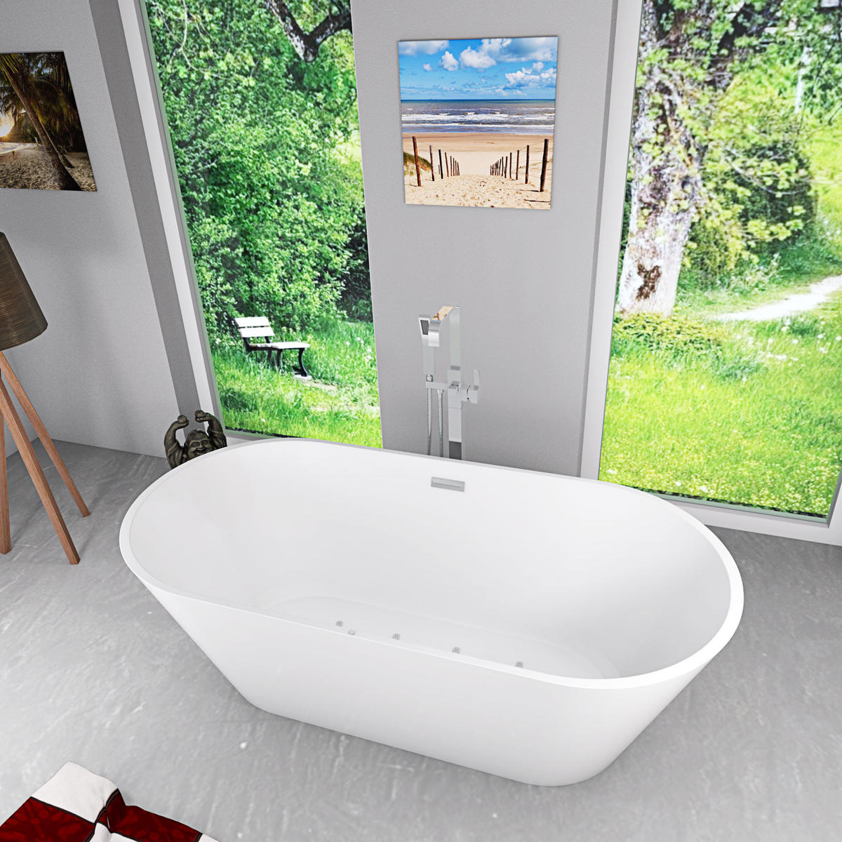 FREISTEHENDE Badewanne Wanne F11 170x80cm Luftmassage Armatur AF05 - Weiß, Glas/Kunststoff (80/58/170cm) - AcquaVapore by Sandra Jentho