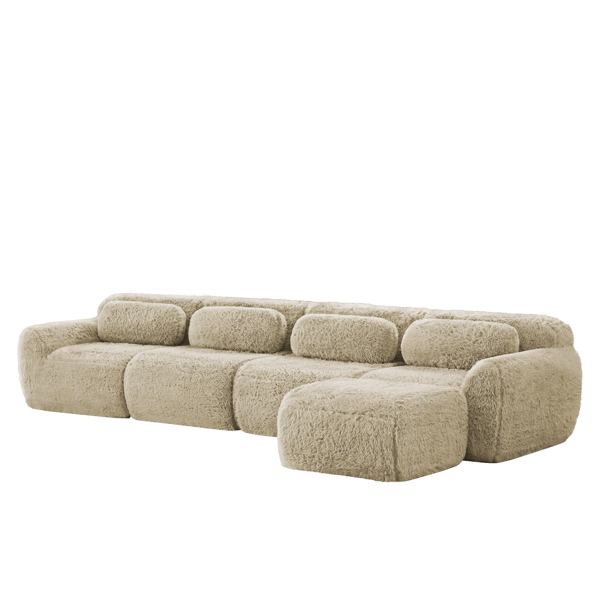 ECKSOFA 378/179/73 cm hellkhaki aus Plüsch als 4-Sitzer Ecksofa ohne Montage - Beige, Textil (179/378cm) - OKWISH