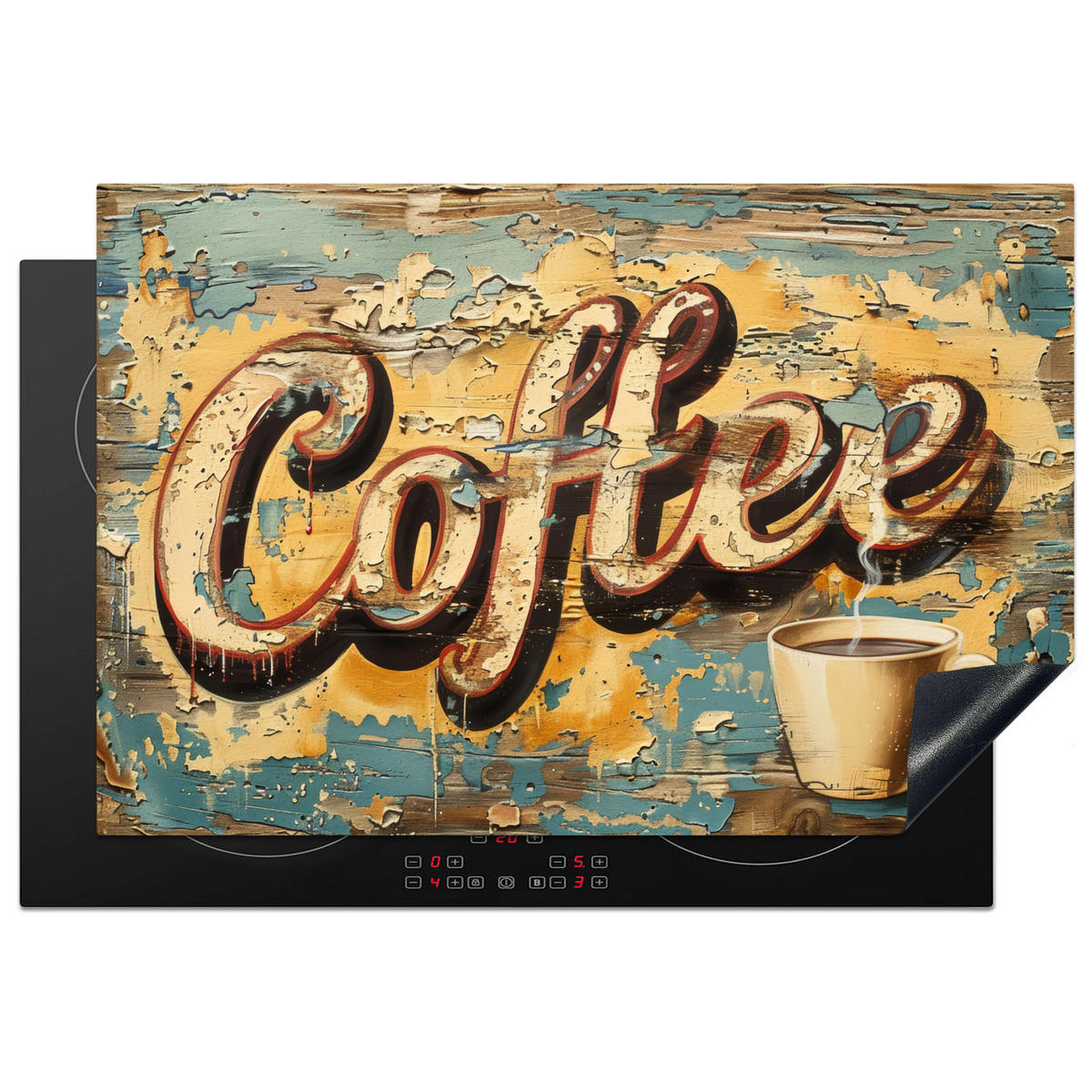 HERDABDECKPLATTE Kaffee - Vintage - Braun - Tasse 77x51 cm - Teakfarben, Kunststoff (77/0.2/51cm) - MuchoWow