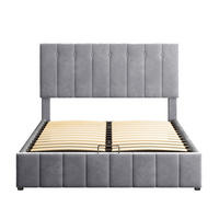 POLSTERBETT aus Samtstoff 140x200 cm Grau mit hydraulischem Bettkasten und 24 Latten - Grau, Textil (140/200cm) - IVMEU