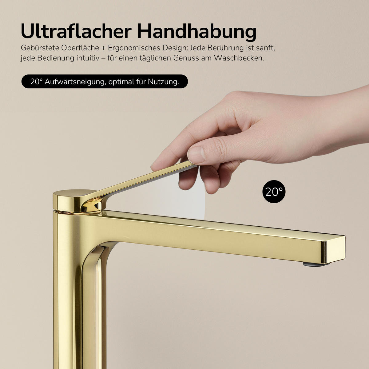 WASCHTISCHARMATUR mit Zertifiziertem Filterelement Champagnergold Hoher Stil - Goldfarben, Metall (23.3/4.6/33.5cm) - EMKE