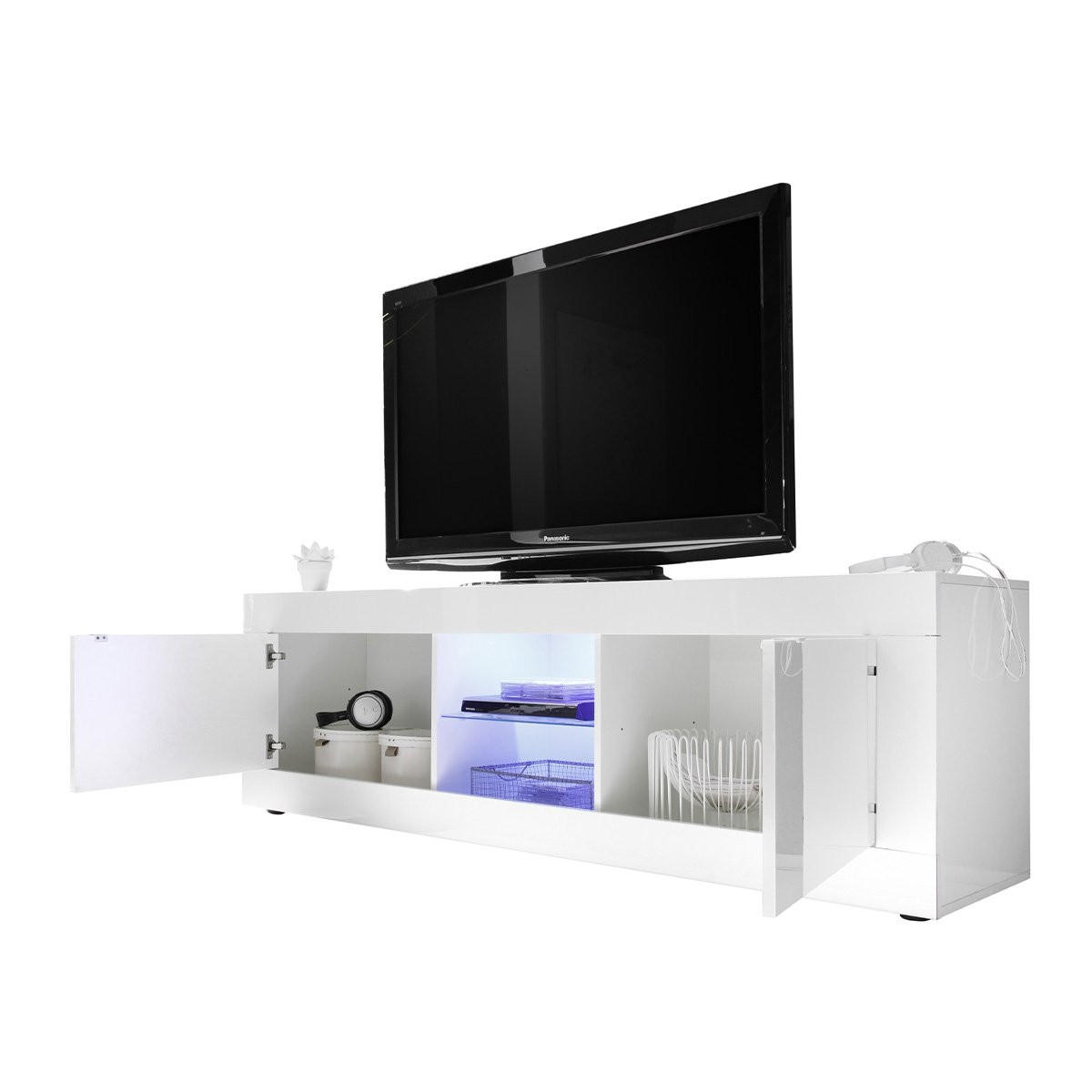 TV-MÖBEL 2 Türen ohne Beleuchtung L180 cm - Initial - Weiß, Holzwerkstoff (43/56/180cm) - Calicosy