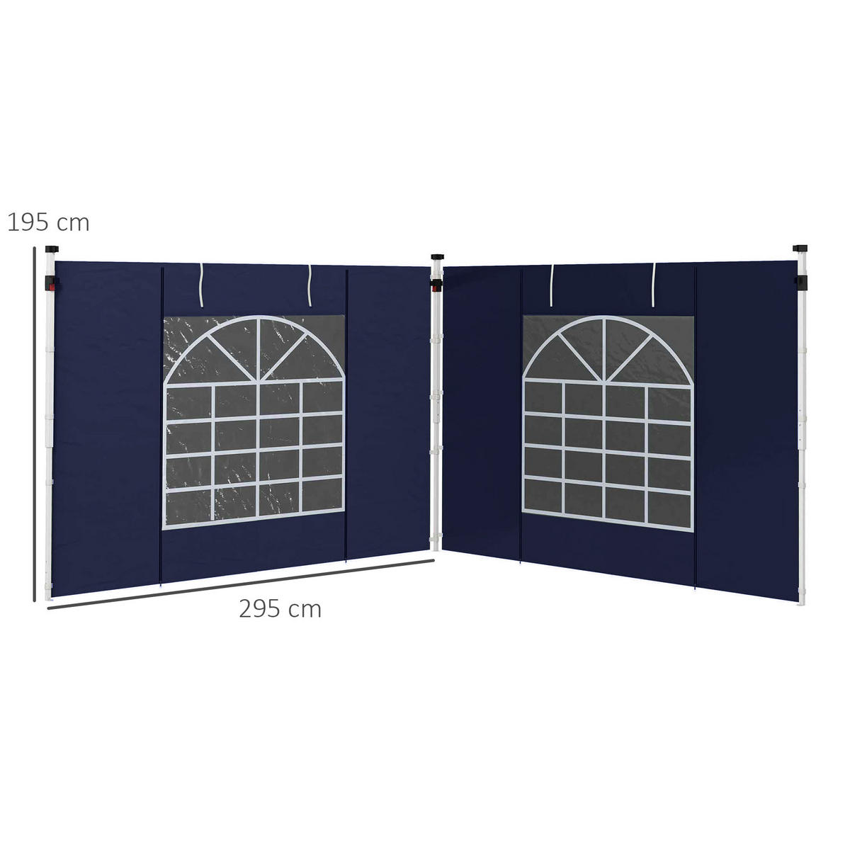 PAVILLON-SEITENWÄNDE 295/195 cm im 2er-Set aus Polyester mit Fenstern, Reißverschlusstüren und Riemenbefestigung, Blau - Blau, Kunststoff (195/195/295cm) - Redom