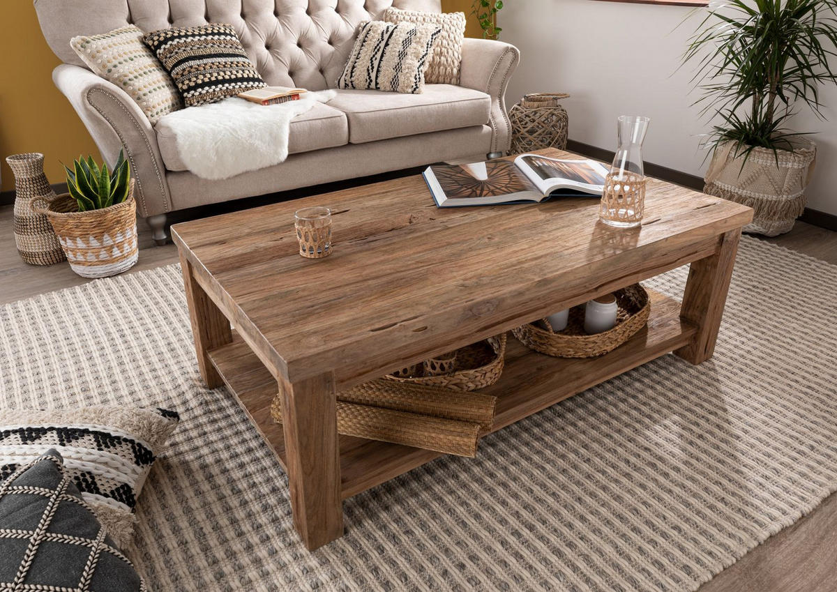 COUCHTISCH Teak 130x75x45 natur unbehandelt BASSANO #139 - Naturfarben, Holz (130/75/45cm) - Massivmoebel24