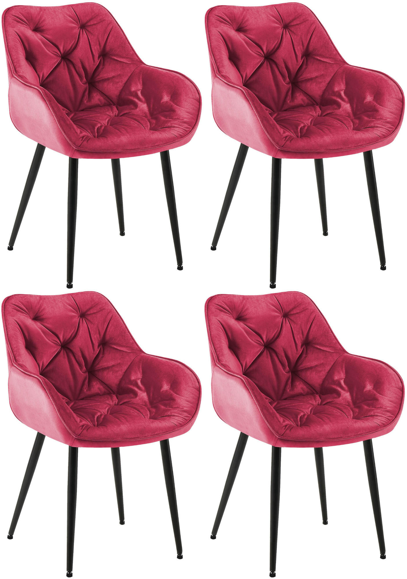 ARMLEHNENSTUHL 4er Set Samt rot - Rot/Schwarz, Textil/Metall (58/83/62cm) - CLP