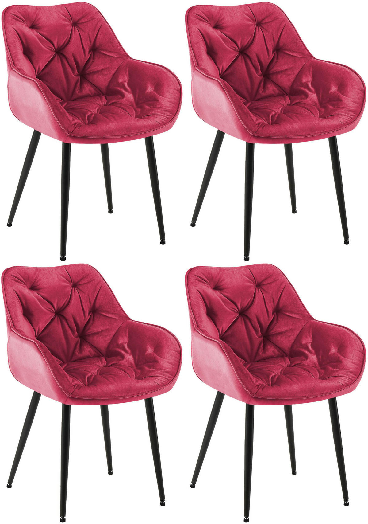 ARMLEHNENSTUHL 4er Set Samt rot - Rot/Schwarz, Textil/Metall (58/83/62cm) - CLP