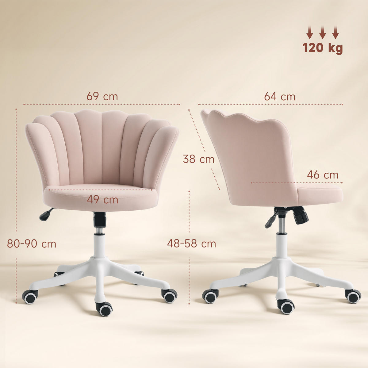 DREHSTUHL PANG-K4T8W2 Rosa - Rosa, Textil (64/90/69cm) - PANGIVO