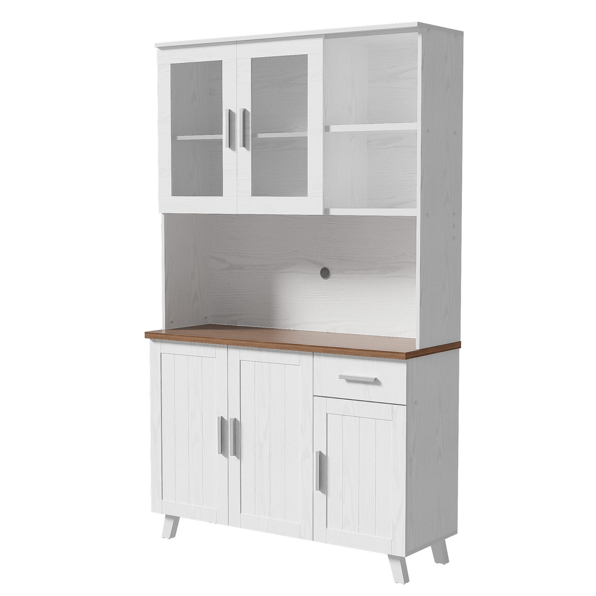 GESCHIRRSCHRANK aus Spanplatte 114x40x190 cm in Weiß/Braun mit Glastüren - Weiß, Holzwerkstoff (114/190/40cm) - Modfu