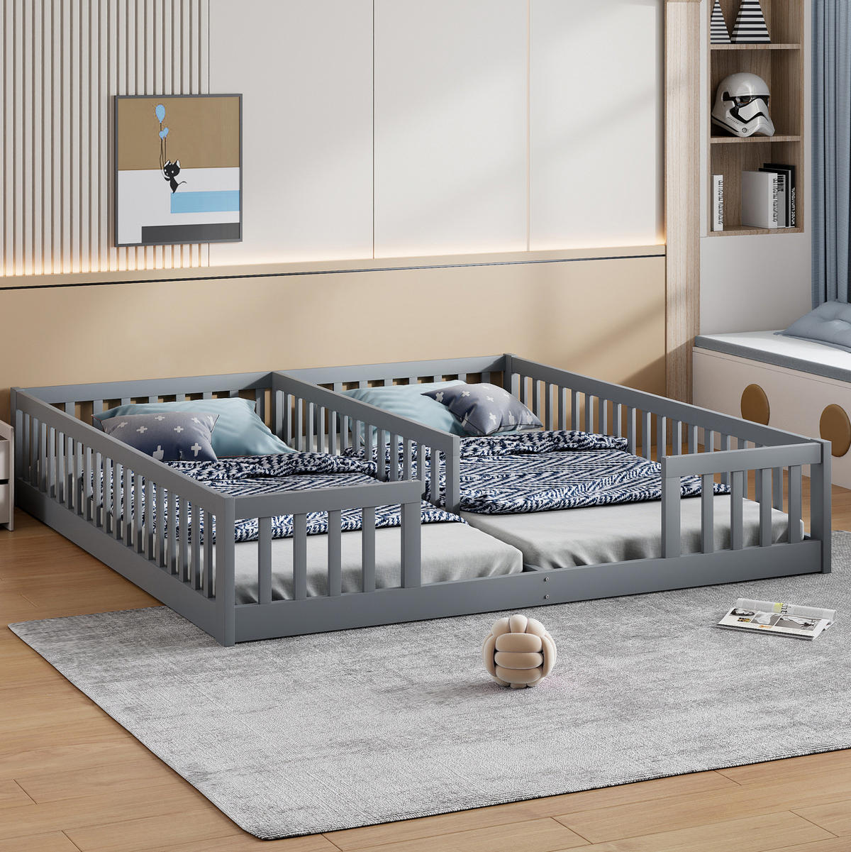 PANEELBETT 90/200 cm, Kinderbett mit Sicherheitsgitter, Grau, ohne Matratze - Grau, Holz (90/200cm) - MIVRAY