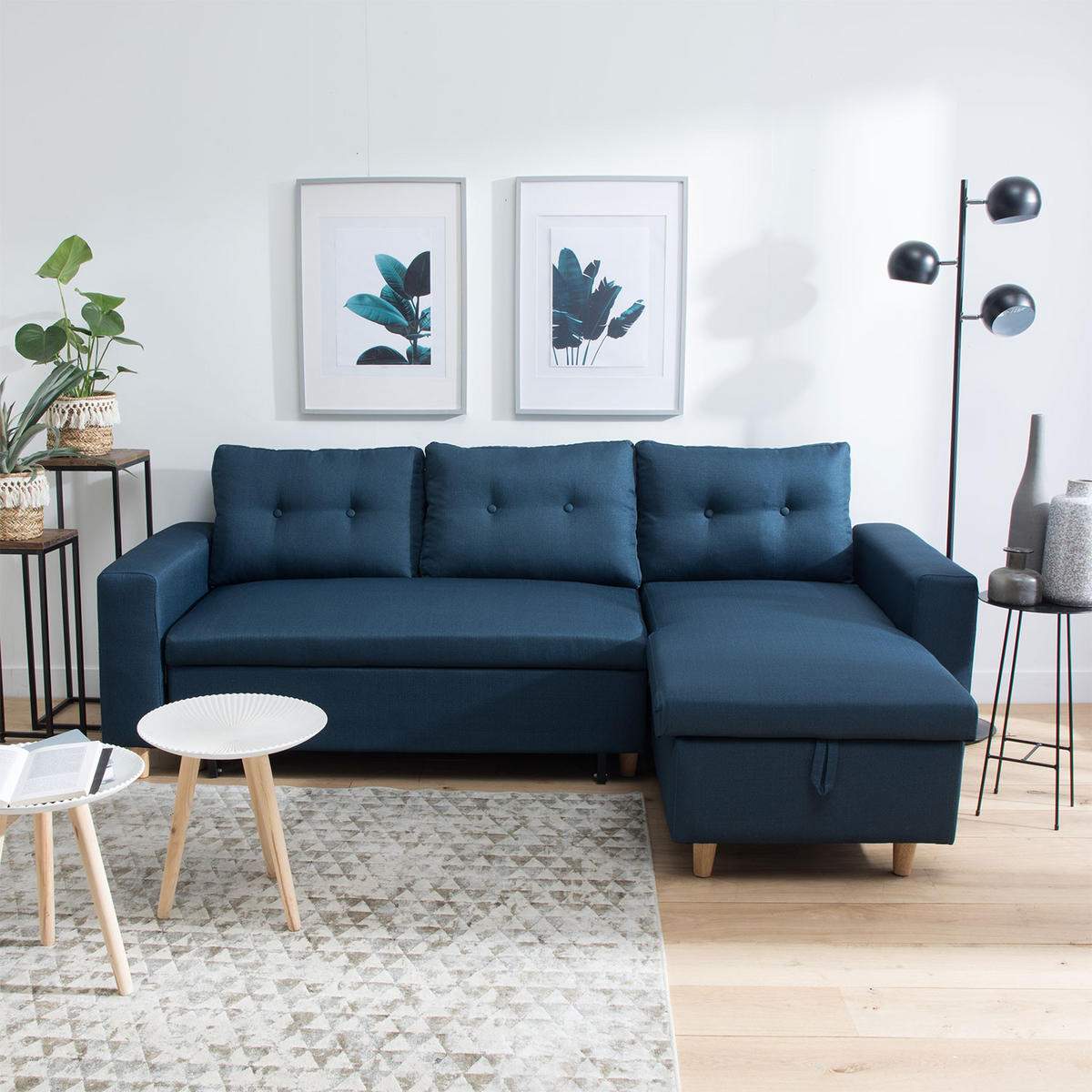 ECKSOFA WADE Blau 3 Plätze - Blau, Textil (146/229cm) - Happy Garden