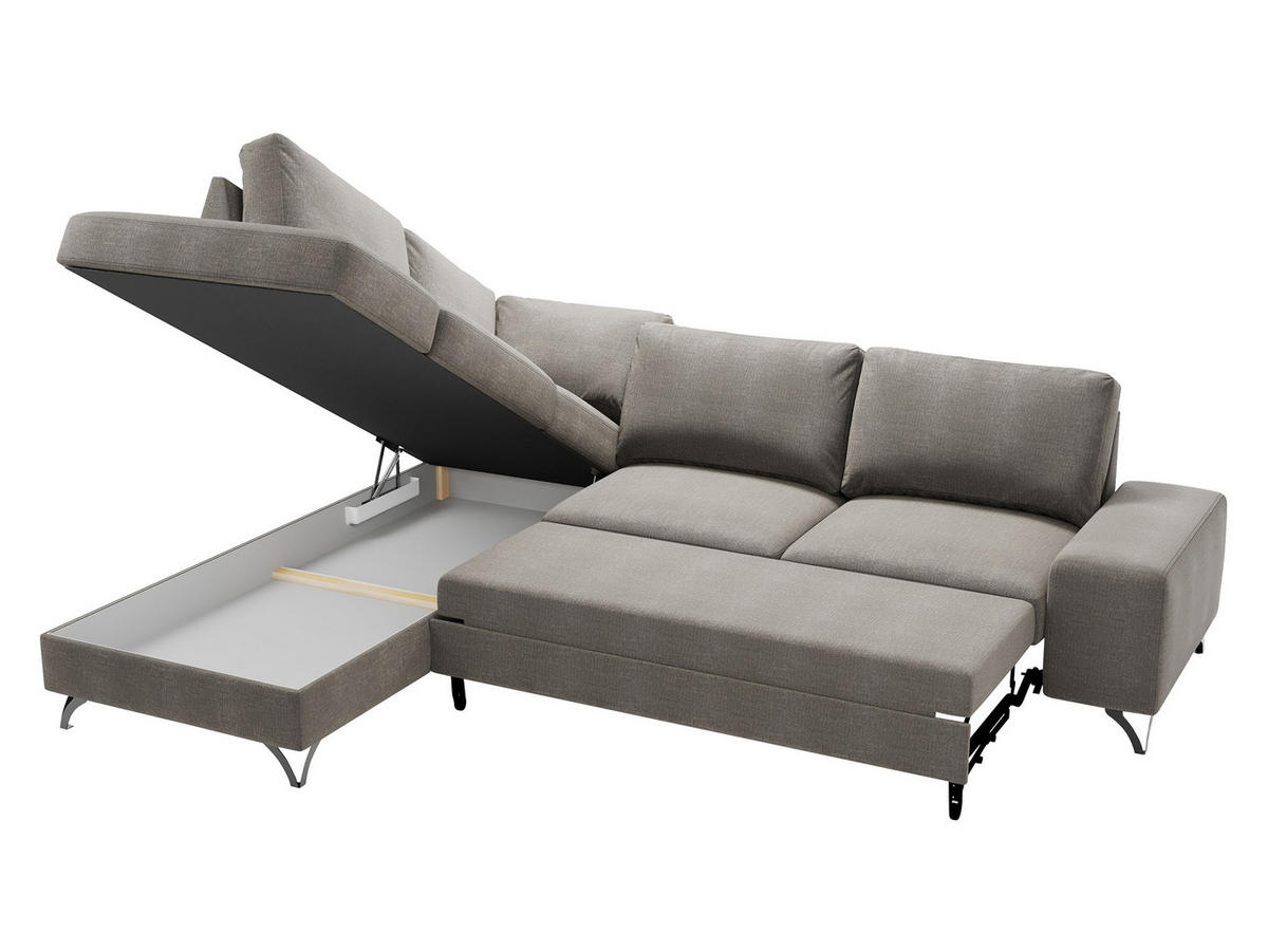 ECKSOFA Flavio Bis, Seite: Links - L3F+L2F+R4 - Greige/Schwarz, Holz/Textil (285/214cm) - MIRJAN24