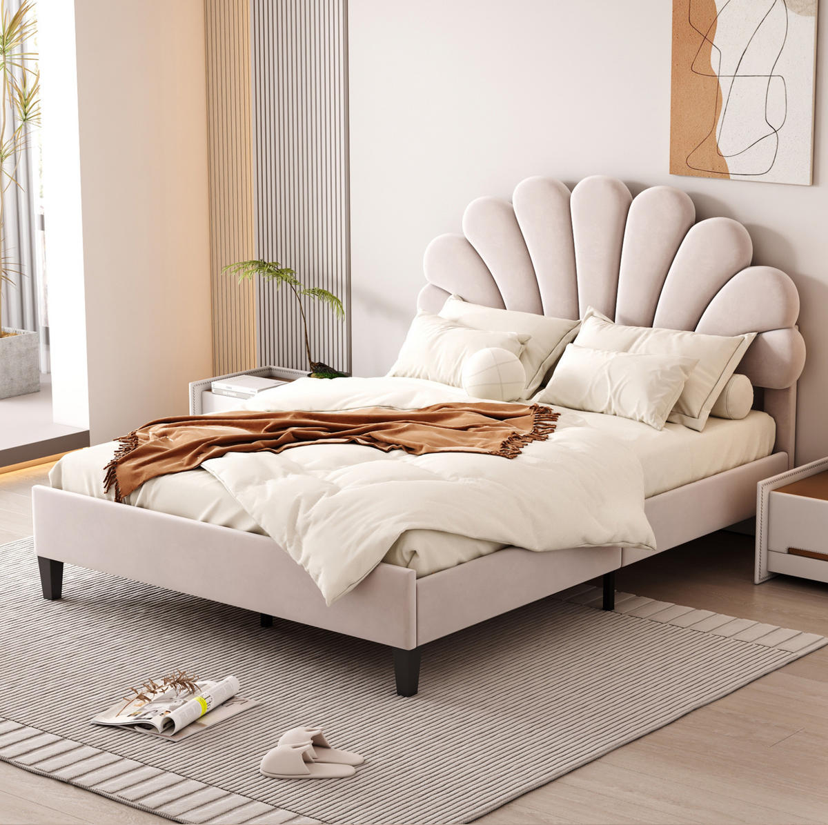 POLSTERBETT mit Lattenrost 140x200 cm Samt Beige - Beige, Metall (140/200cm) - Beauniv