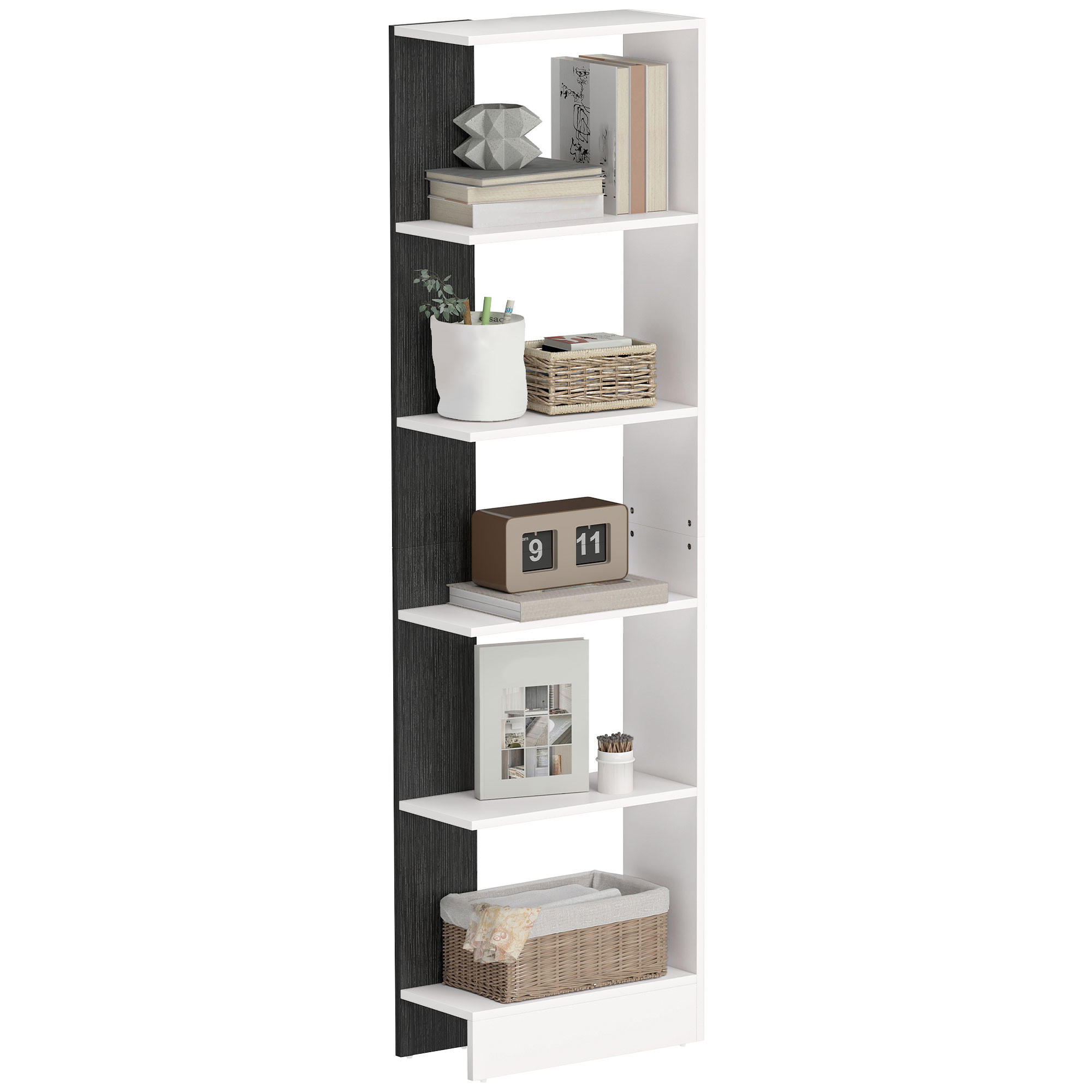 BÜCHERREGAL,5-STÖCKIG 45x21x170cm,schwarz-weiß - Schwarz, Holzwerkstoff (45/170/21cm) - Vallsero