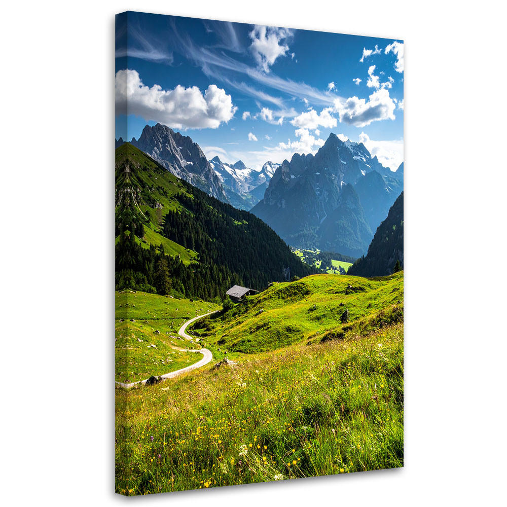 LEINWANDBILD Landschaft Berge Täler Natur 80x120cm - Grün, Textil (80/120cm) - Feeby