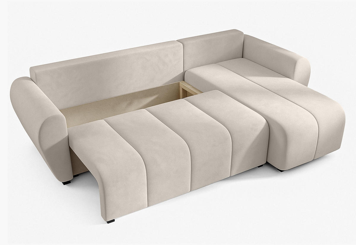ECKSOFA L Form Malatya Beige 246/145/82 cm stilvolle mit Schlaffunktion R - Beige/Schwarz, Kunststoff/Textil (246/145cm) - AX Living