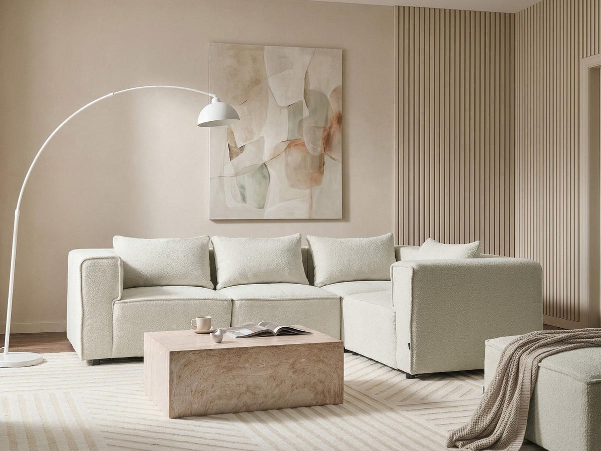 ECKSOFA Modul 4-Sitzer linksseitig Cremeweiß Bouclé Axebo - Creme/Weiß, Textil (258/188cm) - Beliani