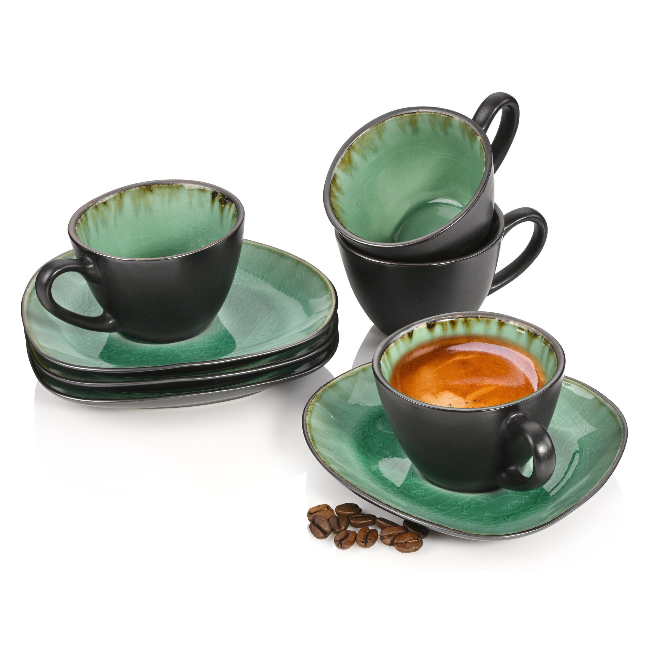 ESPRESSOTASSEN SET PALM BEACH - 8 teilig aus Steingut - Grün, Keramik (0.1L) - Sänger
