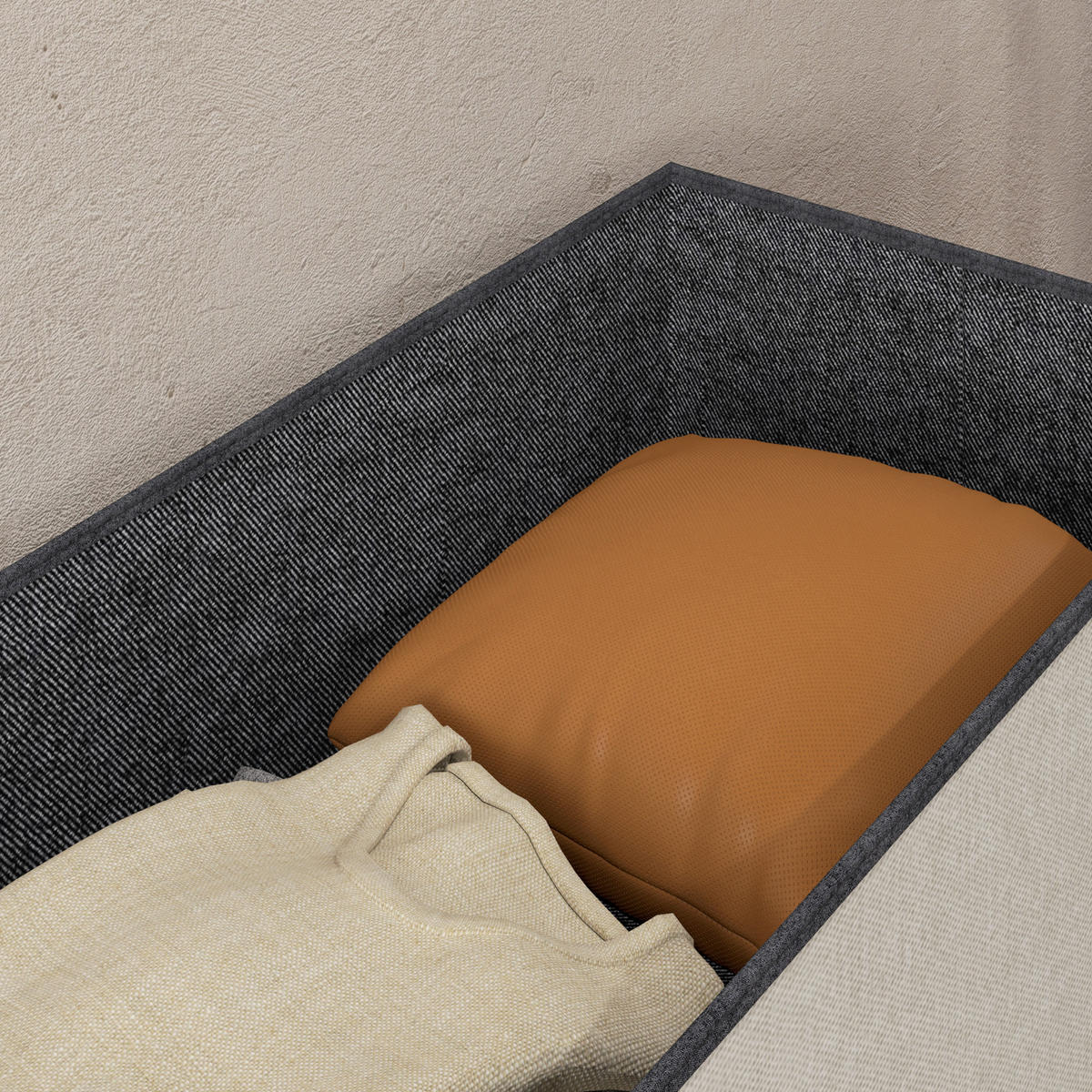 TRUHENBANK DE-16387 klappbar mit Stauraum und Knopfheftung Creme - Creme, Textil (76/38/38cm) - ComfortXL