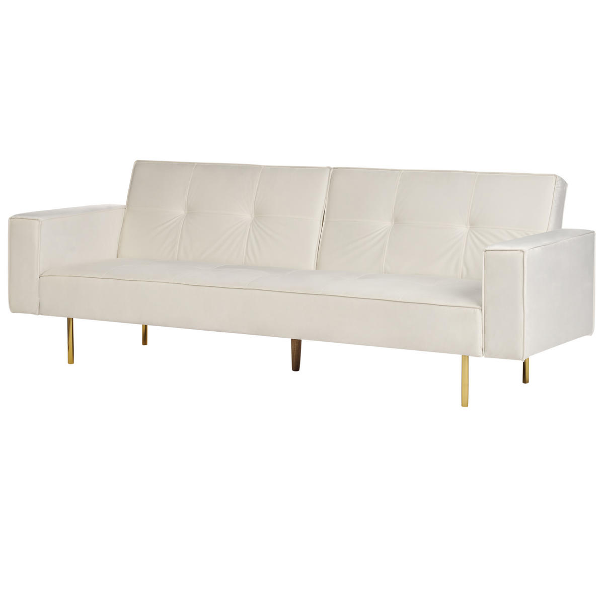 3-SITZER-SCHLAFSOFA Samtstoff cremeweiß Visnes - Goldfarben/Weiß, Textil (218/80/81cm) - Beliani