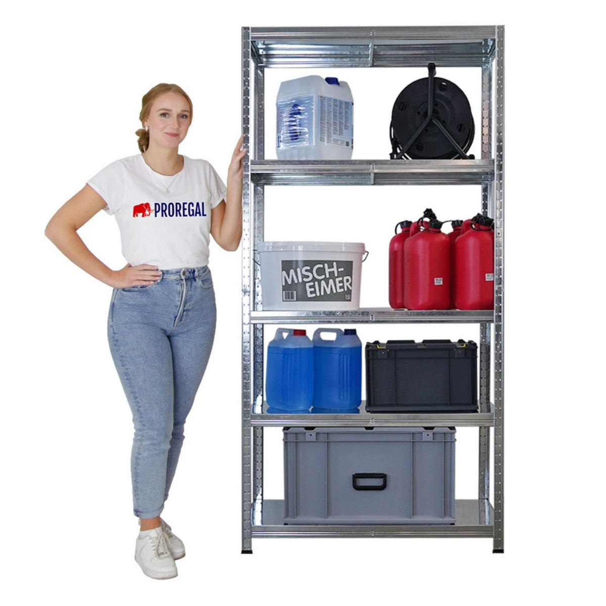 SCHWERLASTREGAL Ragnar 2er-Set 180x90x40cm 5 Stahlplatten-Ebenen Fachlast 125 kg Verzinkt - Schwarz, Metall (90/180/40cm) - PROREGAL