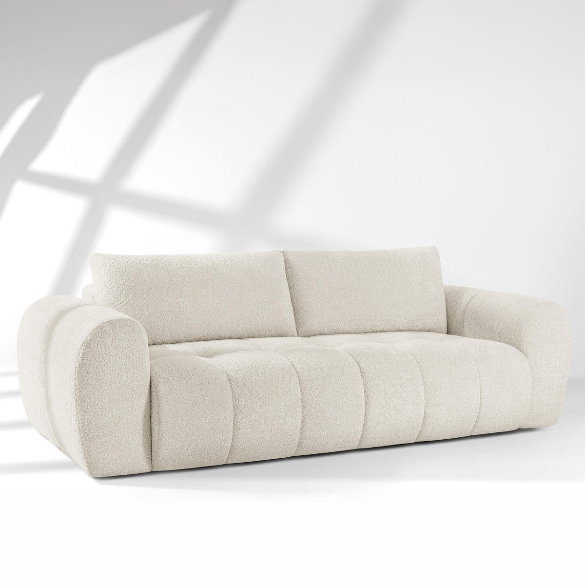 EINZELSOFA LIRA, Weiß, Bouclé - Weiß, Holz/Holzwerkstoff (256/84/112cm) - KONSIMO®