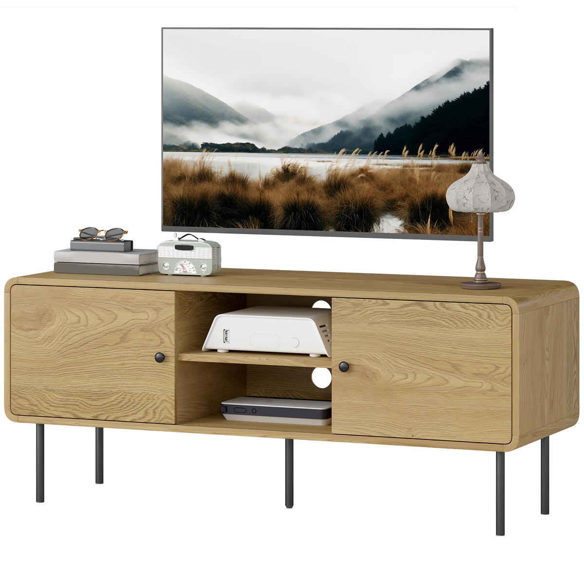 TV-LOWBOARD Eichefarben/Schwarz 120/40/50 cm, 2 Türen, Metallfüße - Eichefarben, Holzwerkstoff (120/50/40cm) - PANGIVO