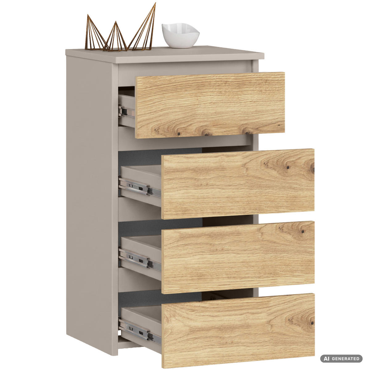 KOMMODE CL4 Kaschmir 40 cm 4 Schubladen Front Artisan-Eiche B40xH74xT35 cm - Beige/Braun, Holzwerkstoff (40/74/35cm) - Akord
