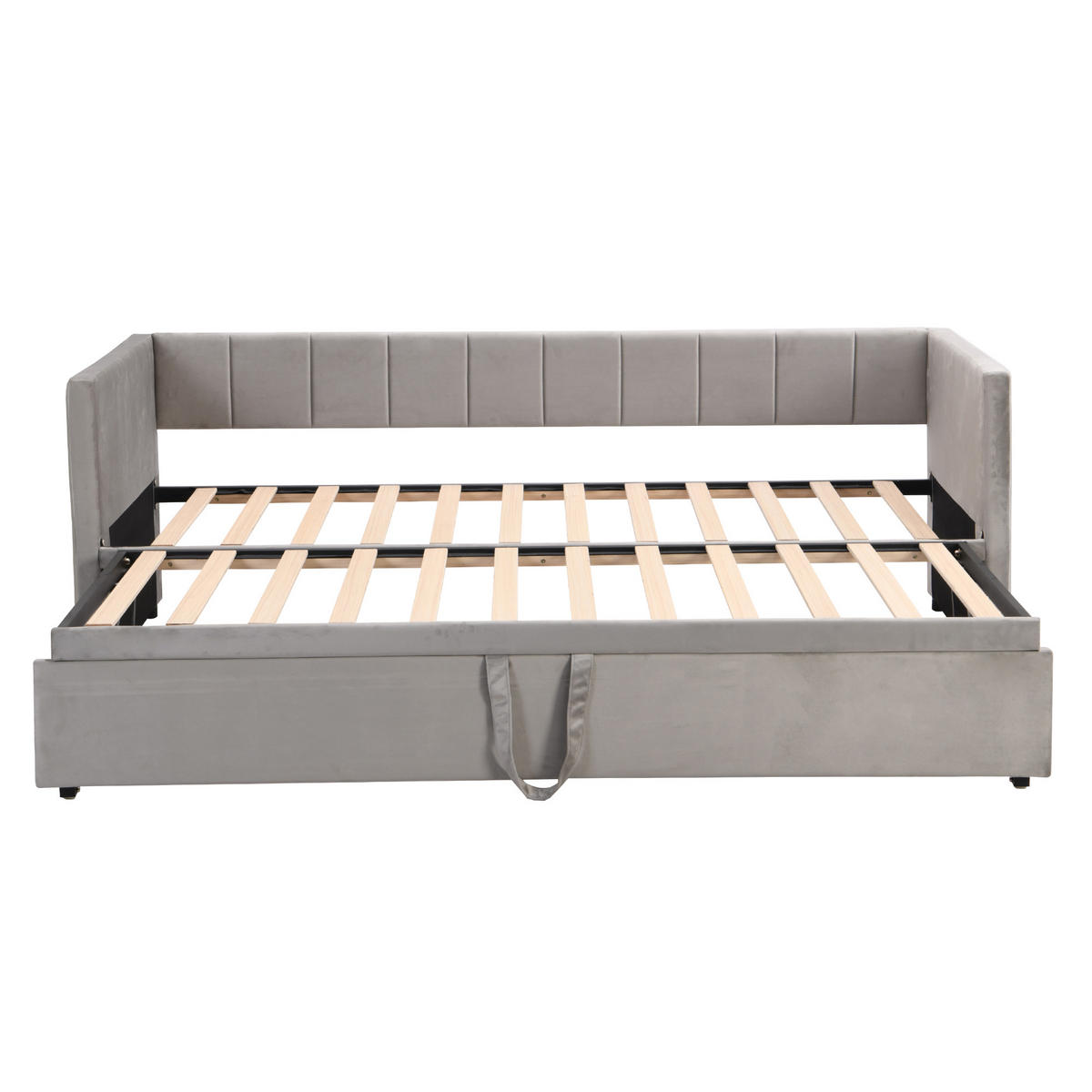 POLSTERBETT 90/180x200 Ausziehbar Lattenrost Samtstoff Grau - Grau, Holzwerkstoff - FLIEKS