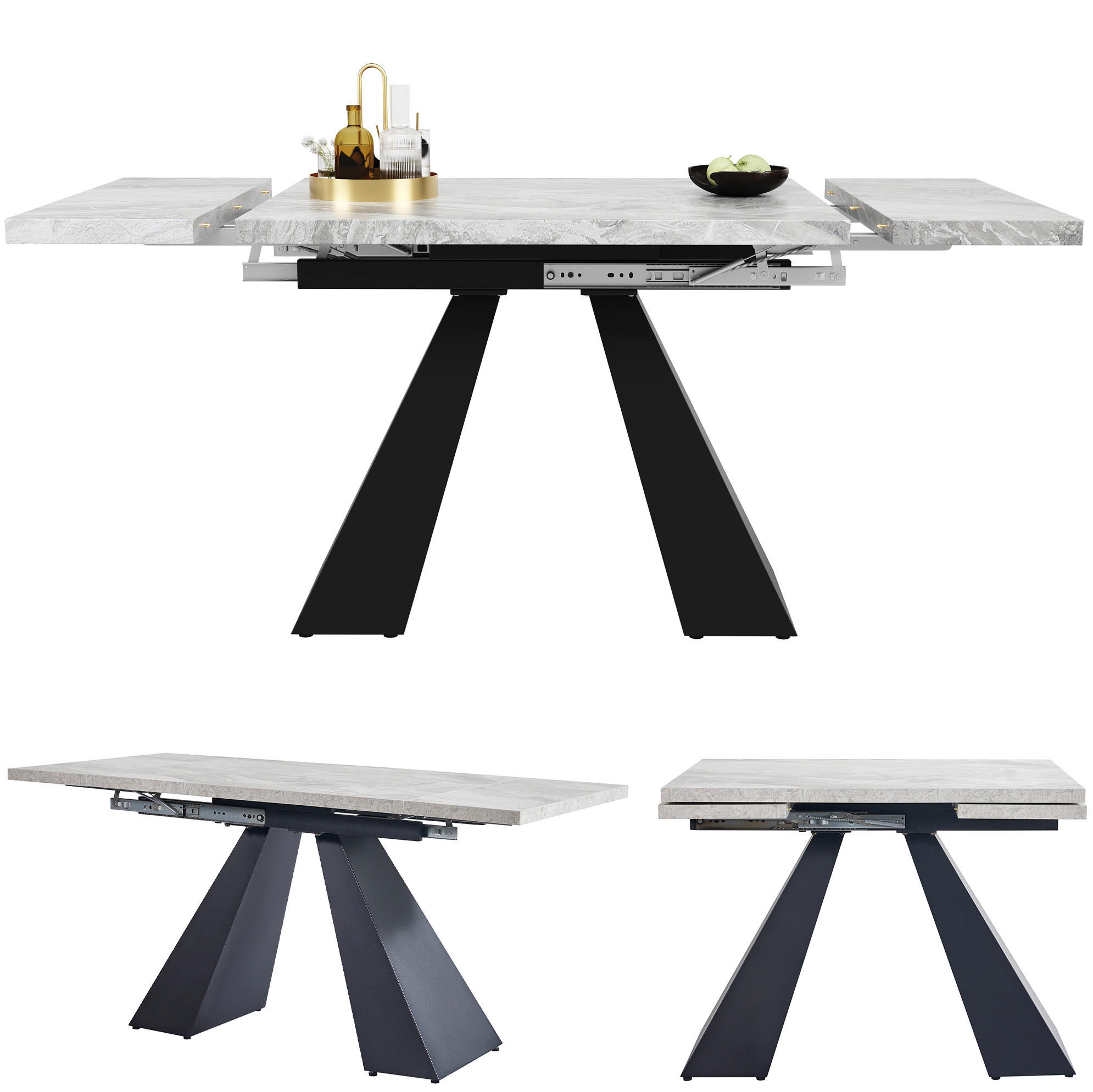 ESSTISCH 99-159/74/77 cm Schwarz/Grau aus MDF/Metall mit Ausziehfunktion - Schwarz, Holzwerkstoff (159/74/77cm) - OKMYHOME