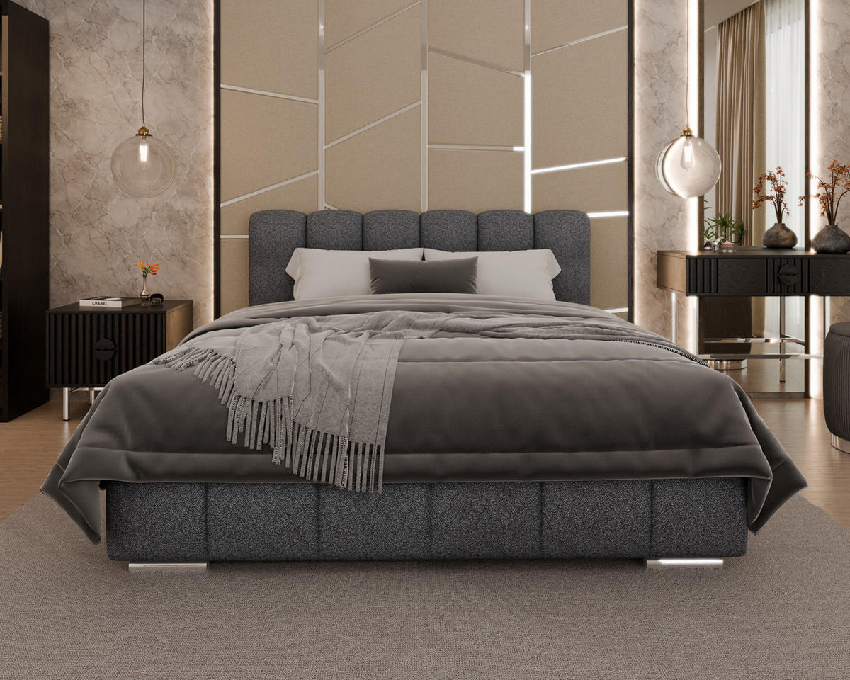 POLSTERBETT Zaira 160x200cm – Elegantes Polsterbett für modernen Wohnstil , ohne matratze, Graphitfarben - Graphitfarben, Holz (140/200cm) - Homesy