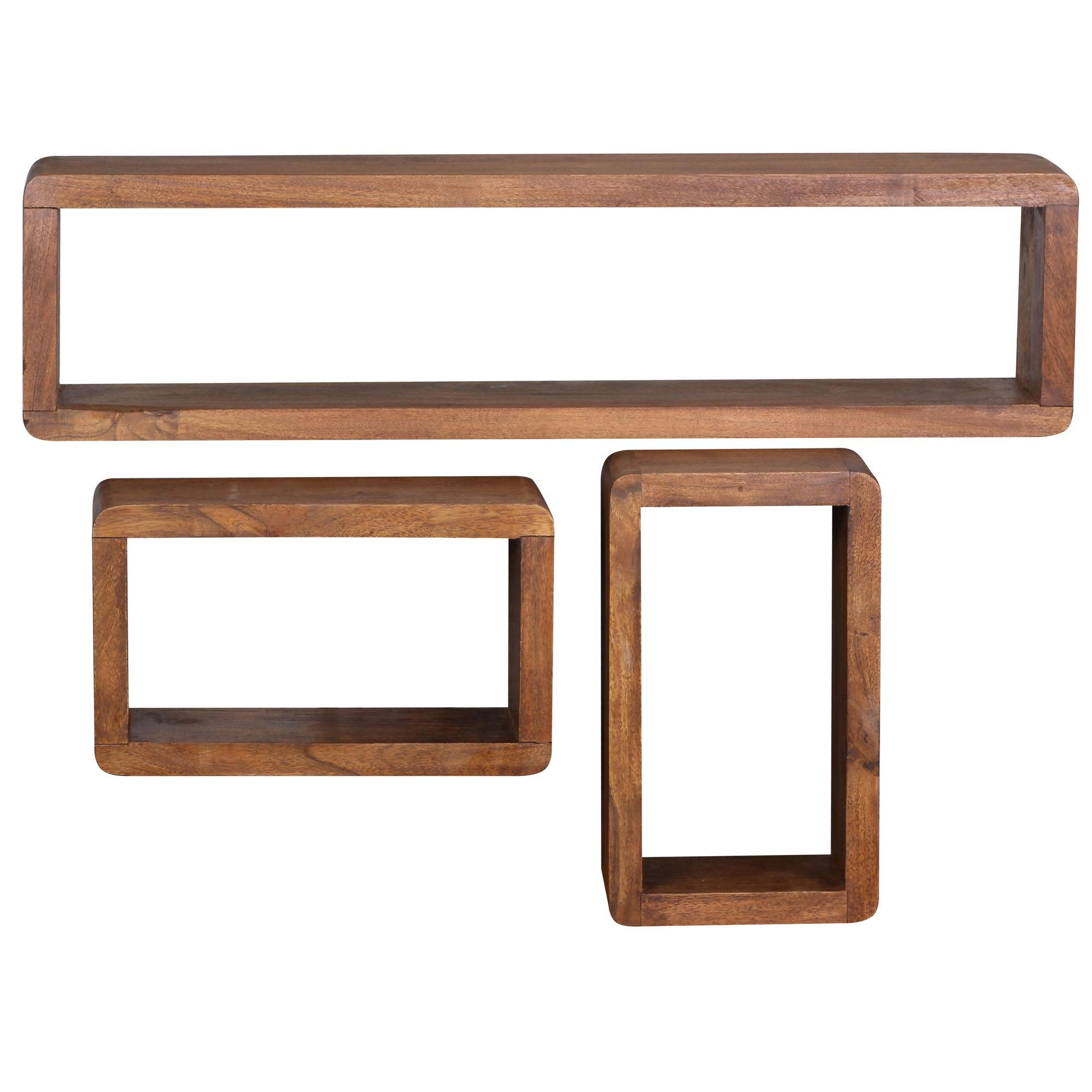 WANDREGAL Set TEKO CUBES Massivholz Abgerundete Ecken, Braun 80x15x20 cm - Braun, Holz (80/20/15cm) - KADIMA DESIGN