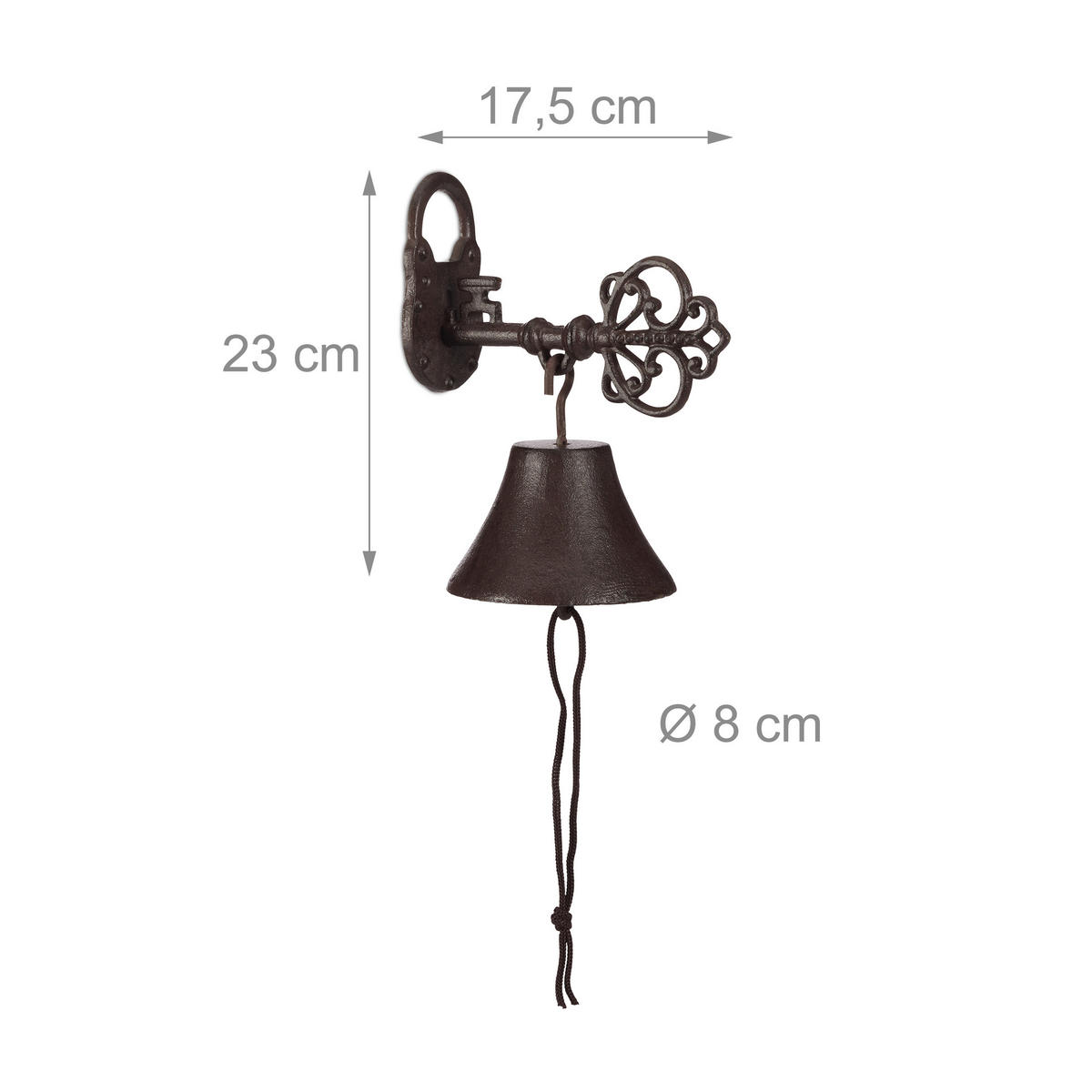 ZVONČEK na dvere - tmavohnedá, kov (10.5/23/17.5cm) - Relaxdays