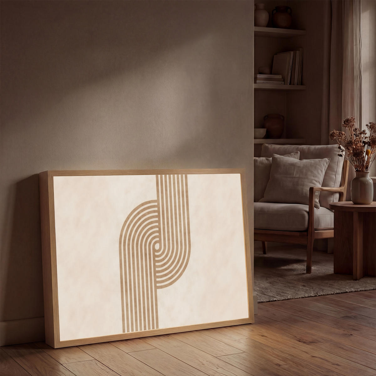 NÁSTĚNNÁ LAMPA S AKUMULÁTOREM Symetrický ohyb - měděná barva 90x60 cm - béžová, kompozitní dřevo (90/60/8cm) - OnlyWow