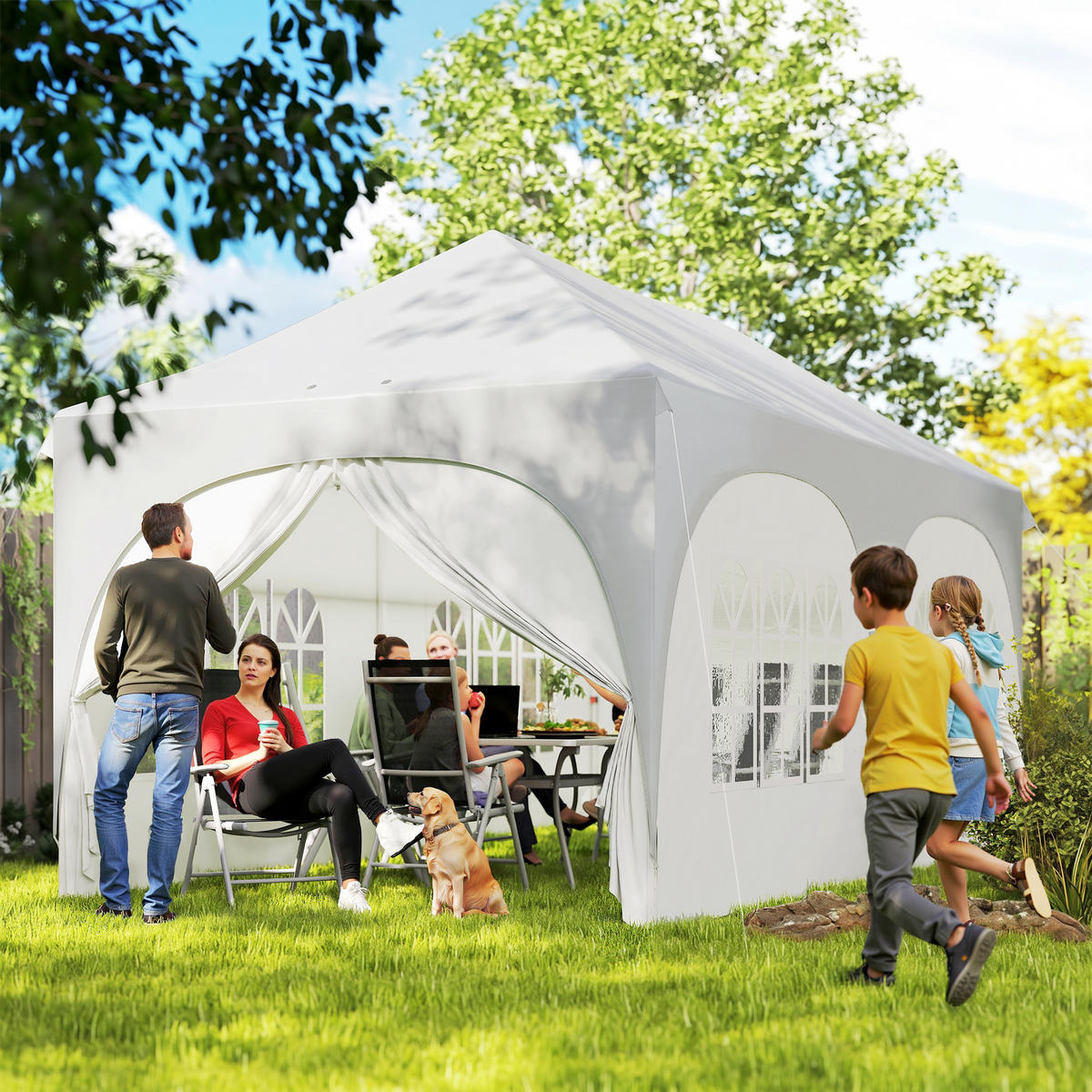 PAVILLON, faltbar mit 6 abnehmbaren Seitenwänden, 6x3m , Hellgrau - Hellgrau, Metall (300/315/598cm) - Vallsero