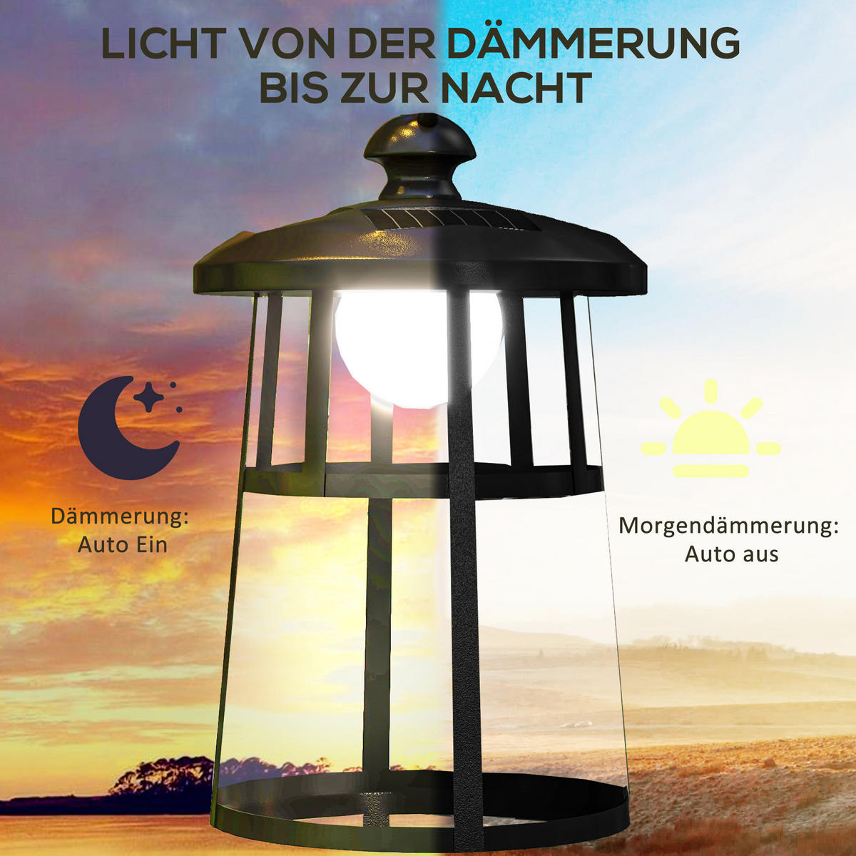 GARTENLATERNE, Schwarz, ABS, Metall - Schwarz, Metall (16.5/21.5/122cm) - Outsunny