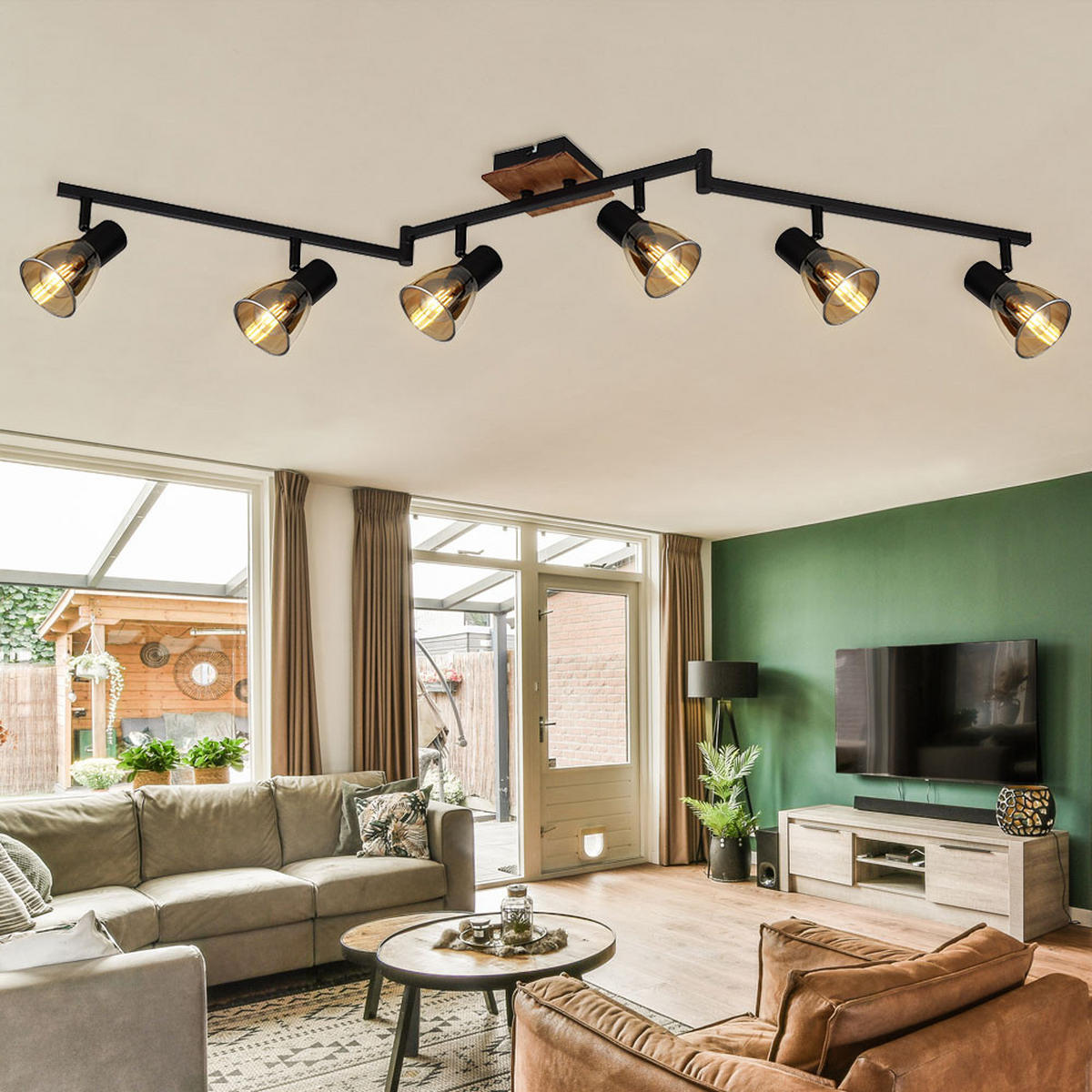 LED DECKENLEUCHTE Claude Metall Schwarz - Schwarz, Holz (145/11/21cm) - Globo Lighting