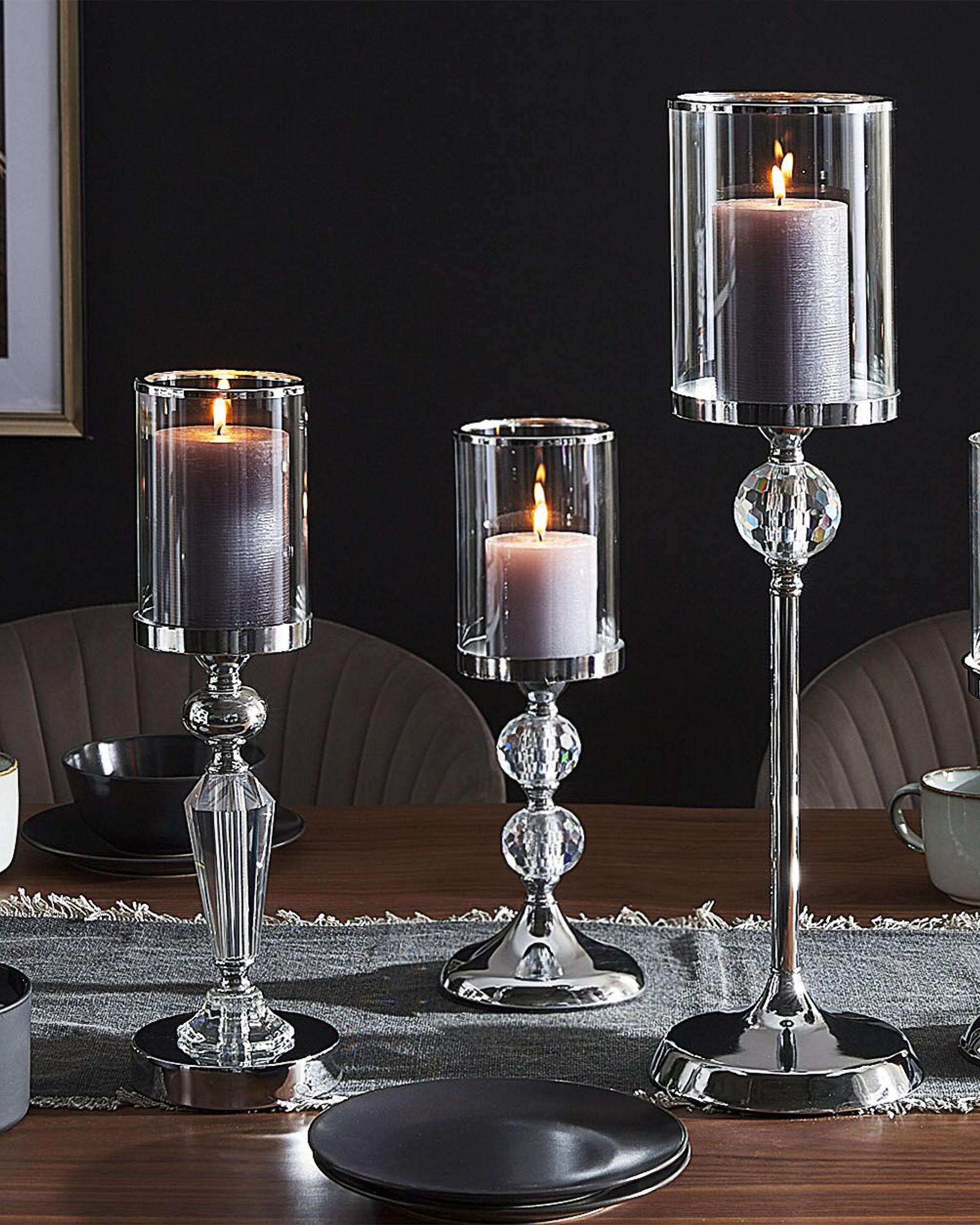 KERZENSTÄNDER Silber 36 cm Cotui - Silberfarben, Glas (13/36/13cm) - Beliani