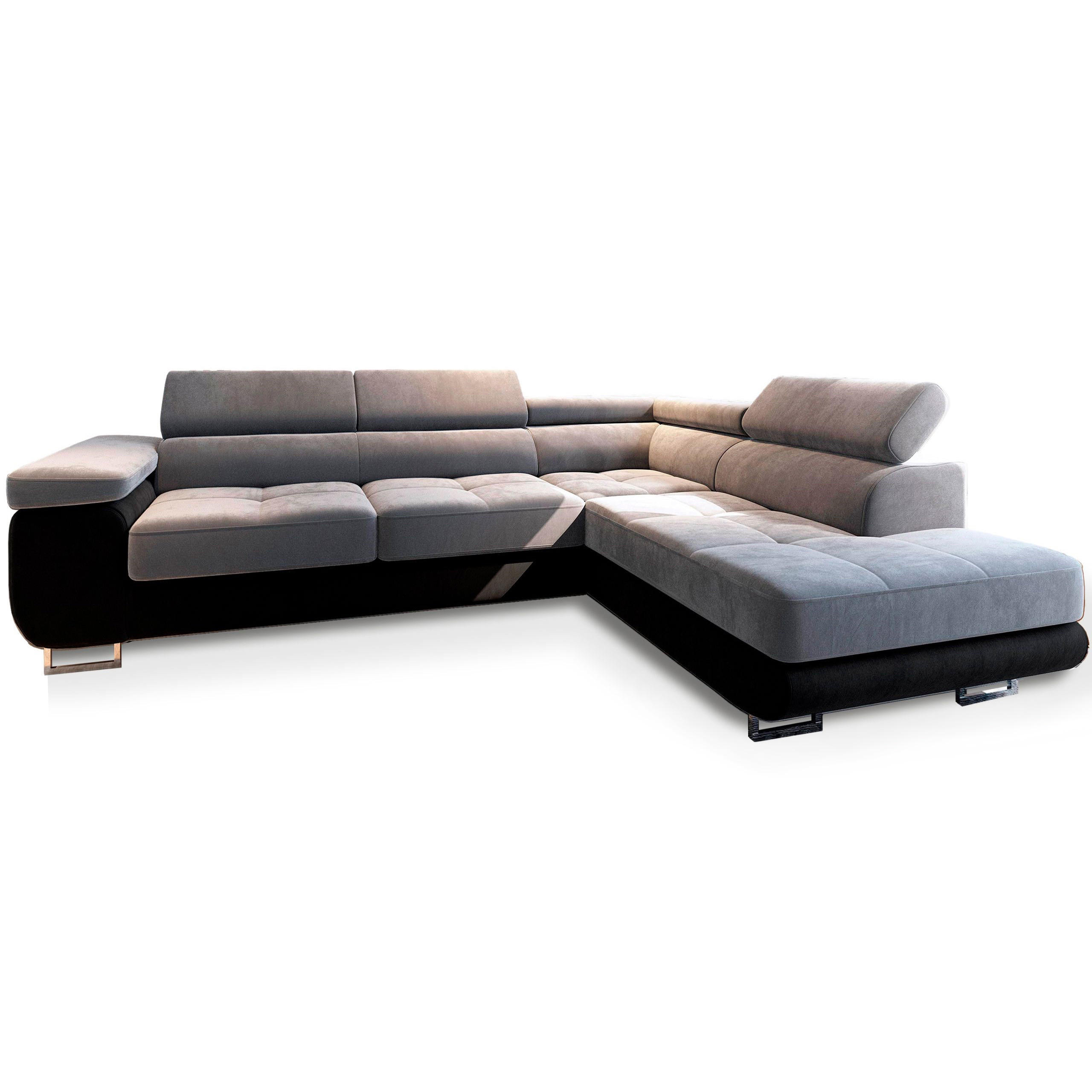 Masseno Ecksofa Hellgrau, Schwarz 277x202 cm