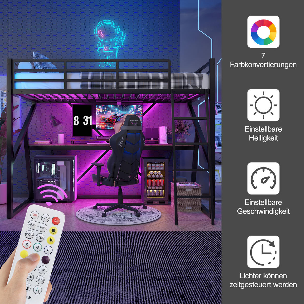 HOCHBETT Schwarz ohne Matratze 204/98/160.5 cm - Schwarz, Metall - Urban Meuble