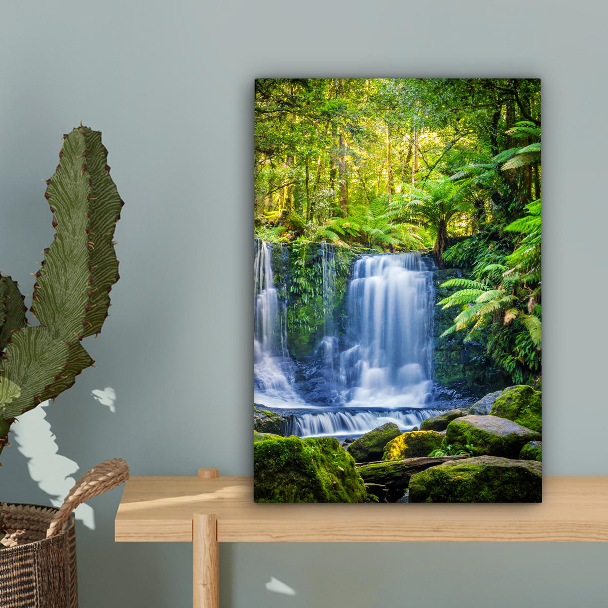 LEINWANDBILD Dschungel - Wasserfall - Australien - Pflanzen - Natur 20x30 cm - Dunkelgrün, Textil (20/30cm) - MuchoWow