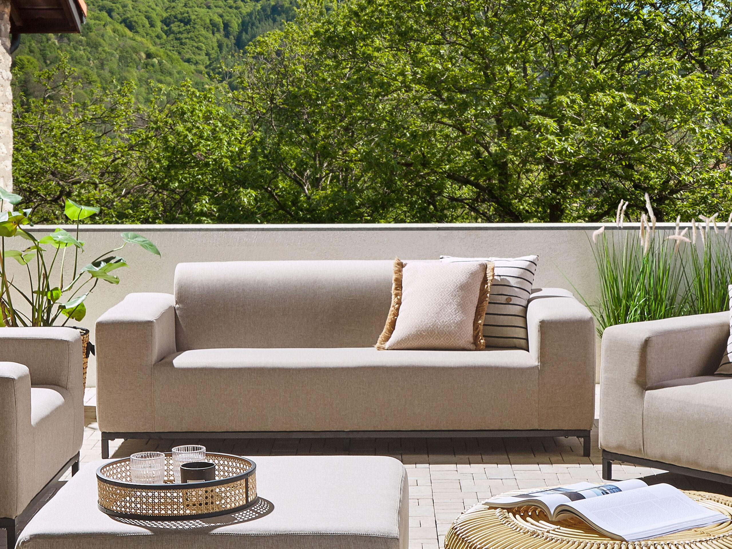 GARTENSOFA 3-Sitzer beige/schwarzes Gestell Rovigo - Beige/Schwarz, Textil (186/68/84cm) - Beliani