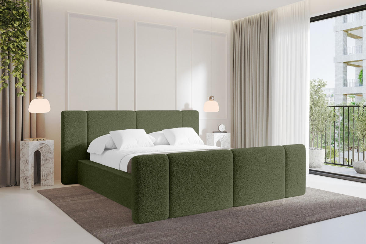 POLSTERBETT mit Bettkasten, Fußteil und Lattenrost, Bett mit Matratze H3/H4 - RIVO-Z 120x200 Grün - Olivgrün, Holzwerkstoff/Textil (120/200cm) - ALTDECOR